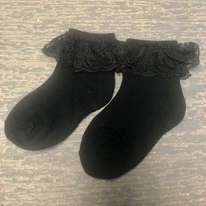 Girls Small or Large Black Lace ruffle Trimmed Easter church dress socks NWT
